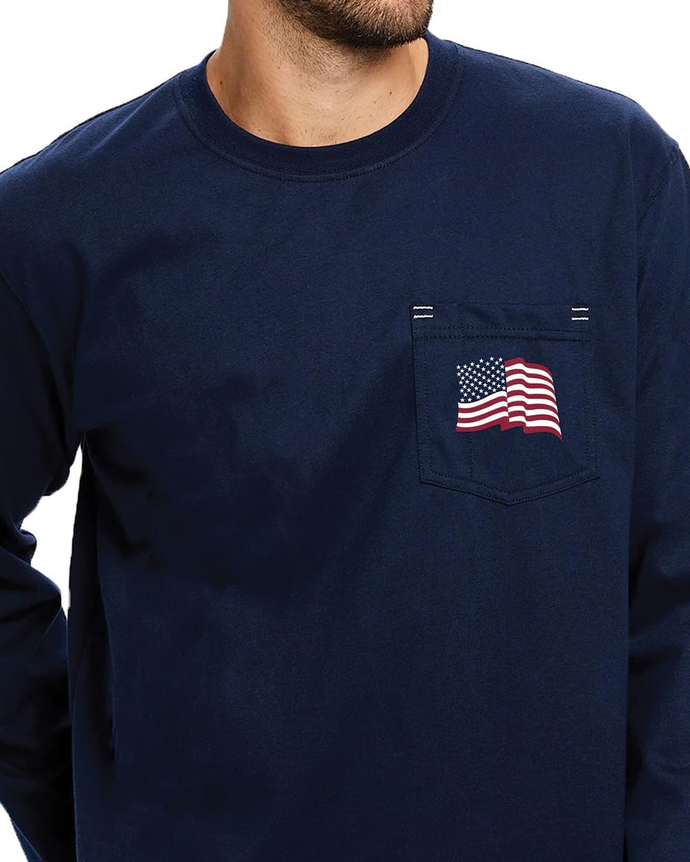 Made By Us – American Flag Print – Pyrosafe Flame Resistant (FR) Long Sleeve Cotton Shirt with Front Pocket - Made in USA - Image 4