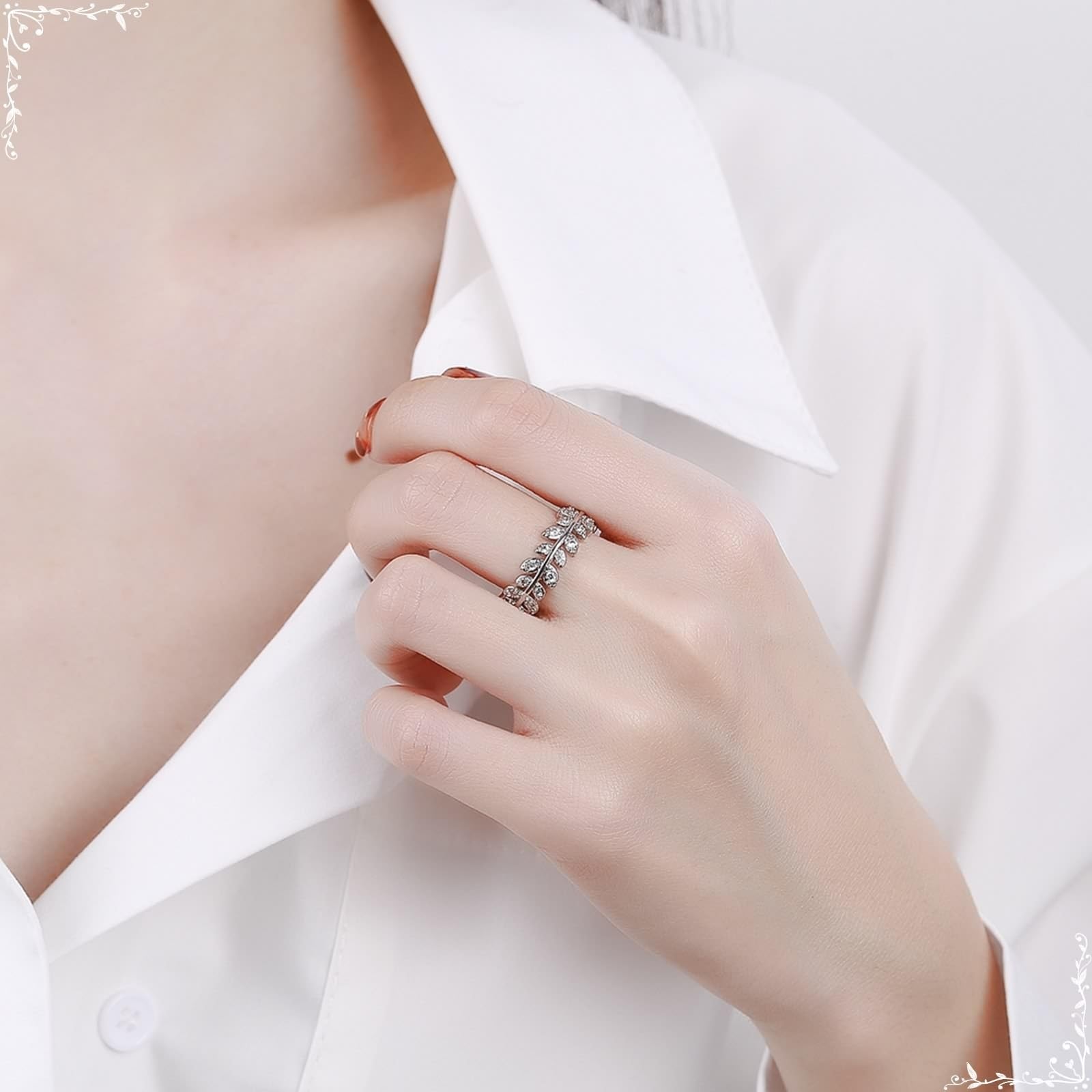 Moissanite obrączka ślubna białe złoto pierścionek 18K liść z cyrkonią sześcienną rozmiar H 1/2 moda dla siostry biżuteria zaręczynowa