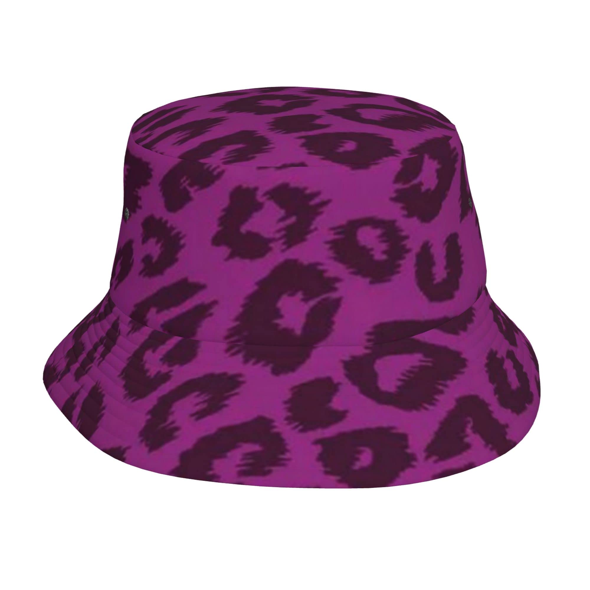 Aooedm Unisex Cheetah Purple Leopard Bucket Hat Summer Travel Beach Sun Hat Wide Brim Fisherman Cap