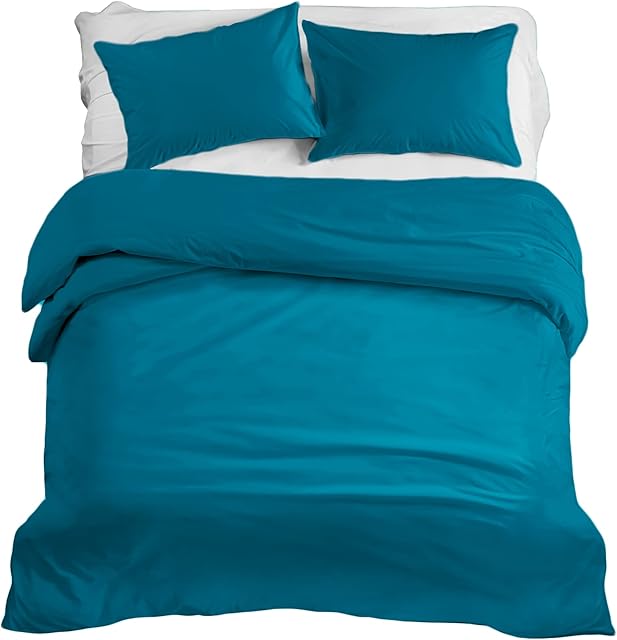 Rohi Easy Care plain Double Duvet Cover set  Soft & Breathable Teal Bedding Set  Button Closure  Anti Allergy Quilt Cover Set with Pillowcases (Double, Teal)