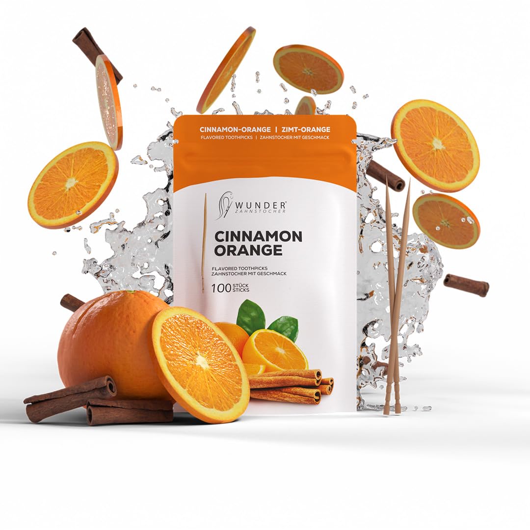 Wunder Flavoured Toothpicks - Cinnamon Orange - Refillpack - Plastic-Free Gum Alternative - Stop Nail Biting - Fresh Breath - Teeth Cleaning to Go - Sugar-Free, Vegan