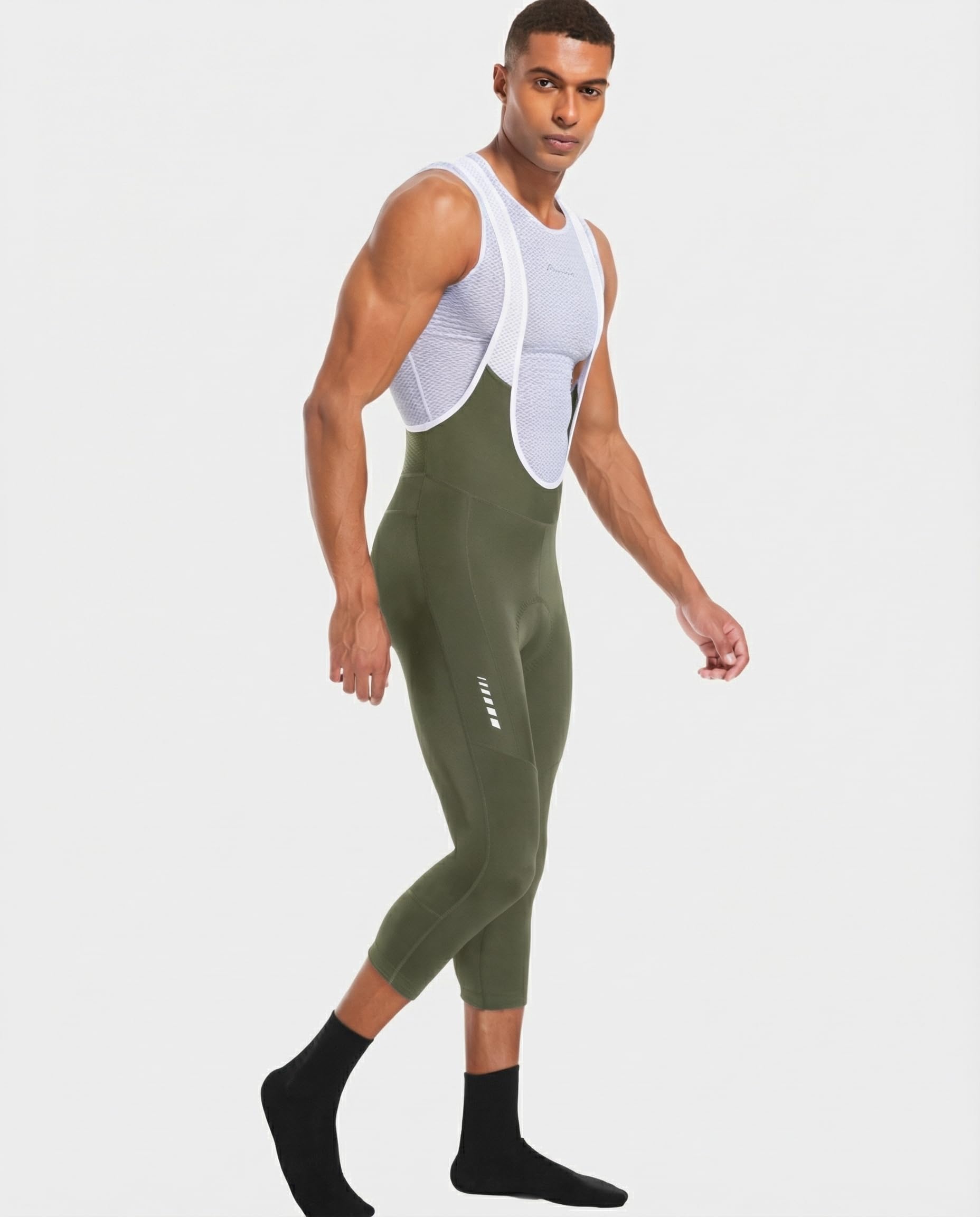 Przewalski Pantalones Cortos de Ciclismo para Hombre, Pantalones de Ciclismo 3/4 Acolchados 4D, Mallas de Ciclismo para Hombre | Transpirable elástico en 4 direcciones, almohadilla 4D en capas, pinzas de silicona para las piernas y detalles de poca luz