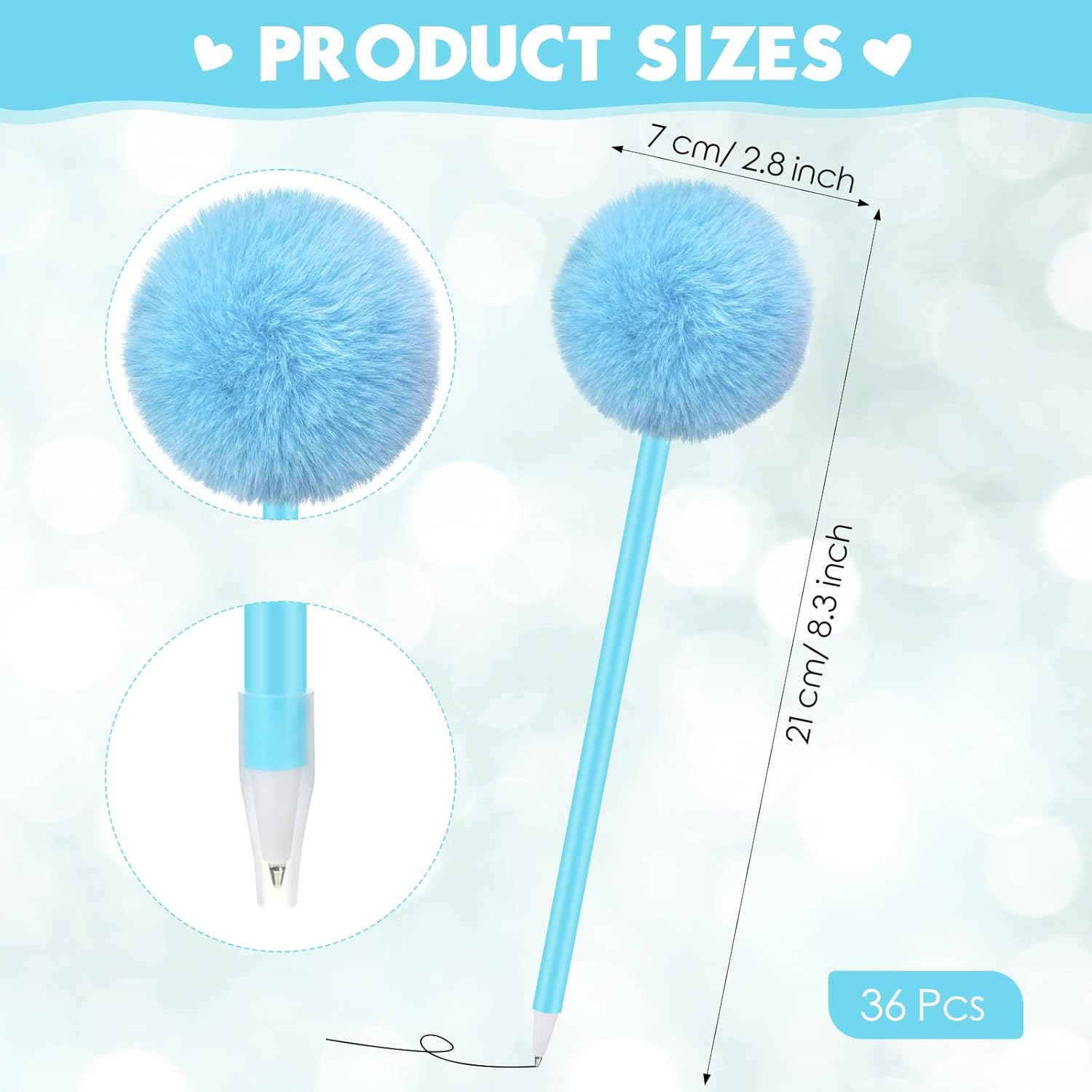 Epakh 36 Pcs Pompom Ballpoint Pen Fluffy Ball Cute Kawaii Plush Fuzzy Pen Black Gel Ink Macaron Color Ballpoint Pompom Gift for Office Women Coworkers, 6 Colors - Image 4