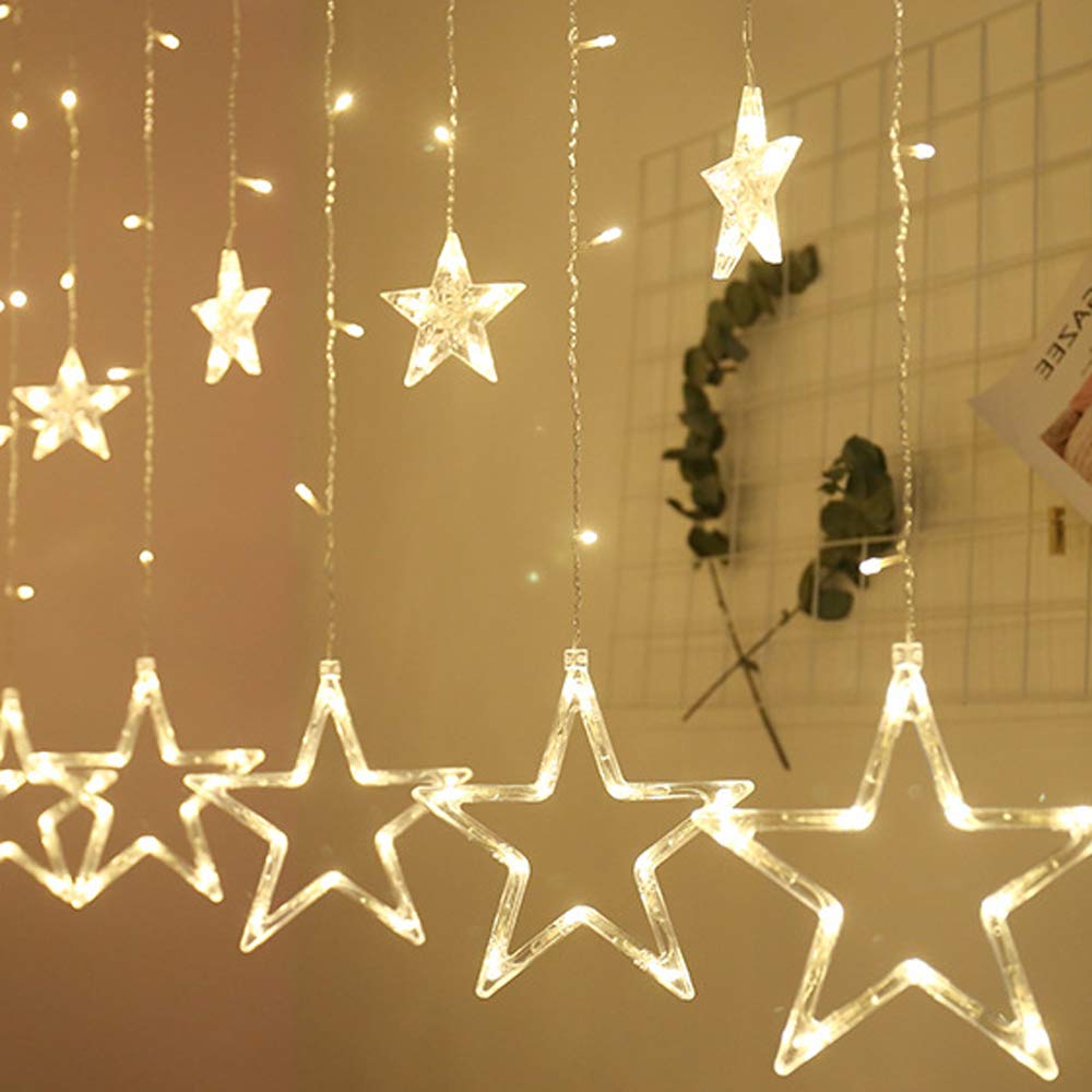 Luz Cortina, Guirnalda de Luces, 2.5m|12 estrellas|108 LED,Cortina de Luces LED, Alimentado por batería (no incluido), Luz Perfecto para Decoración de Navidad, Festival,Fiestas, Casa,Jardín,Boda