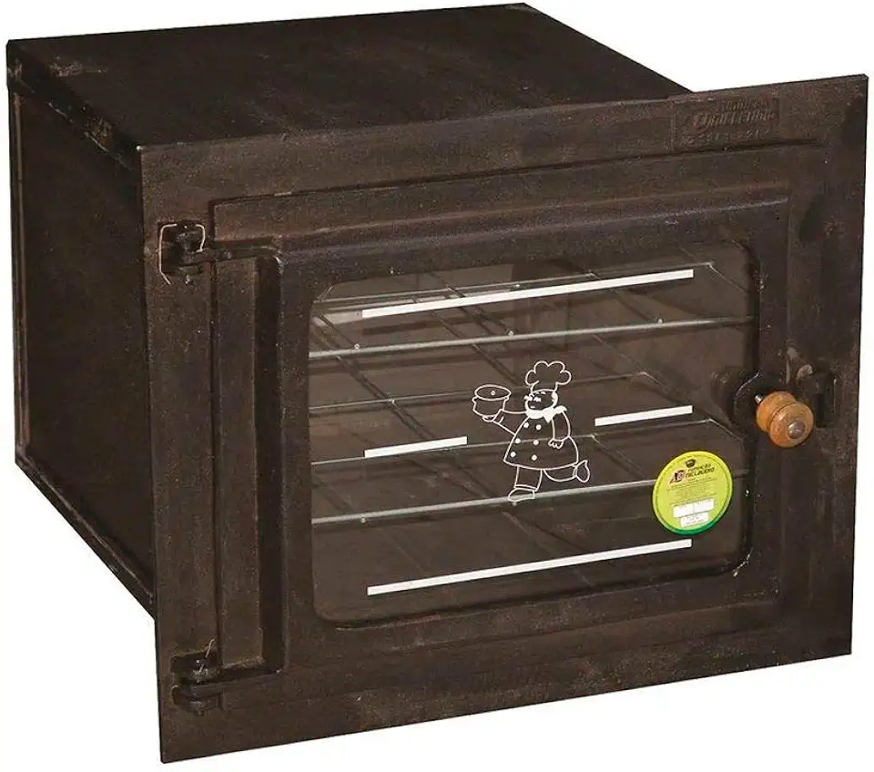 Forno Ferro Fogão a Lenha Pequeno Porta de Vidro 50x35x30cm