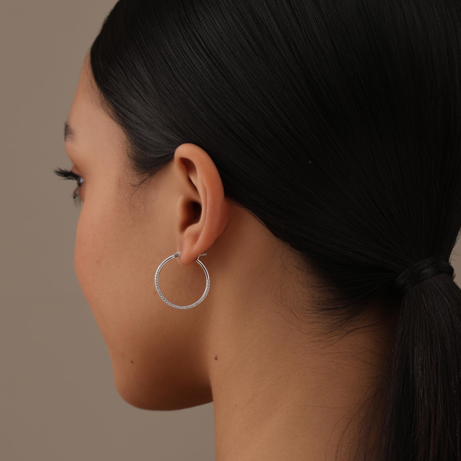 LeCalla ALL Made of Real 925 Sterling Silver Hoop Earrings Lightweight Round Cubic Zirconia Hoops Earring for Women 30MM - Image 2