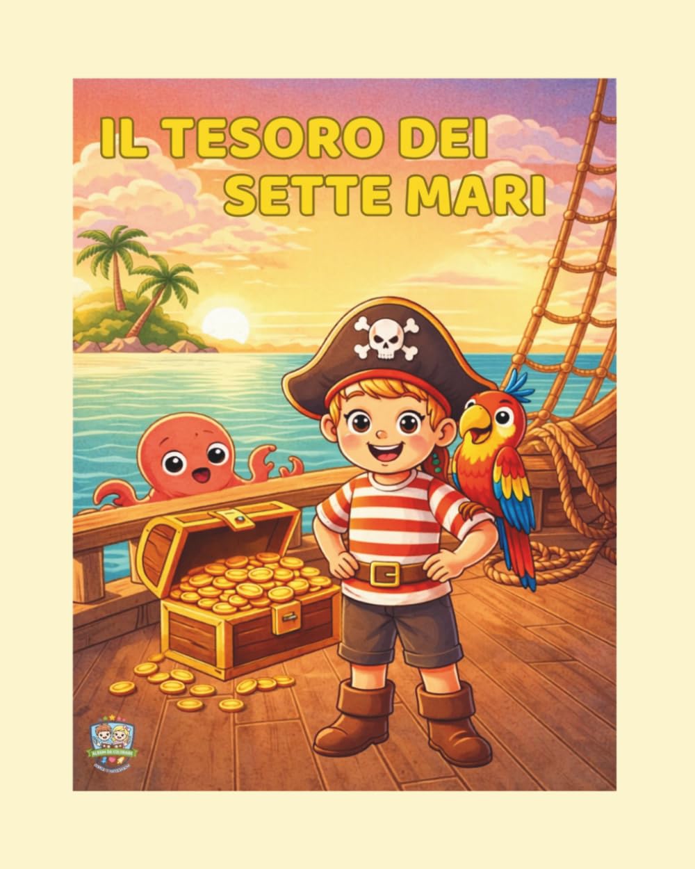 IL TESORO DEI SETTE MARI: Libro Illustrato da Colorare per Bambini 4-8 Anni, personaggio maschile (Piccoli Artisti — Libri da Colorare per Bambini)