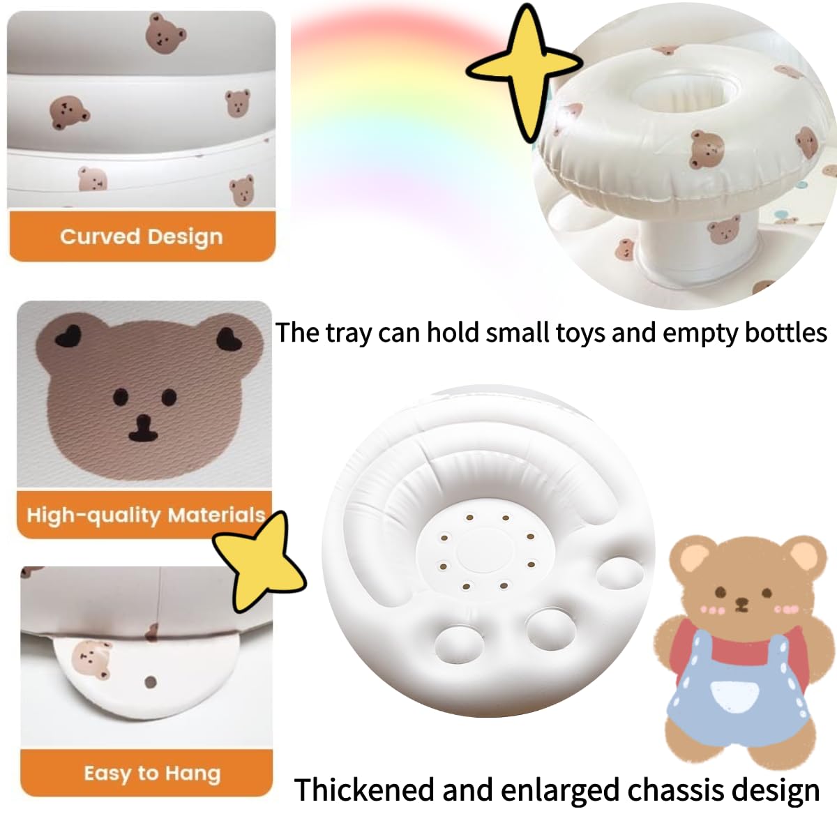 Baby Inflatable Seat for Babies 3-36 Months Built in Air Pump Infant Back Support Sofa Toddler Chair for Sitting Up, Baby Shower Chair Baby Outdoor Seat Floor Seater Gifts (Bear) - Image 5