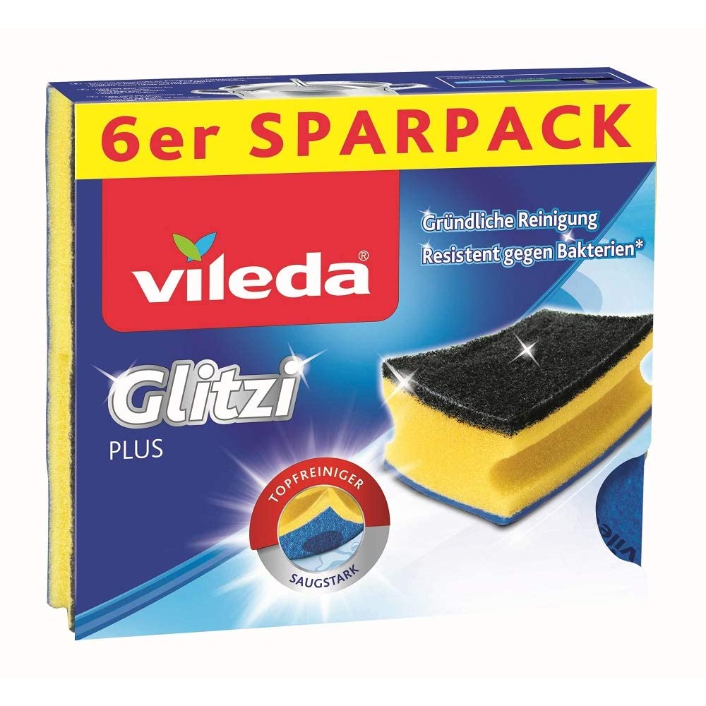 Vileda Glitzi Plus Topfreiniger, mit Antibac-Effekt gegen Bakterien, saugstark, 4er pack (4 x 6 Stück)