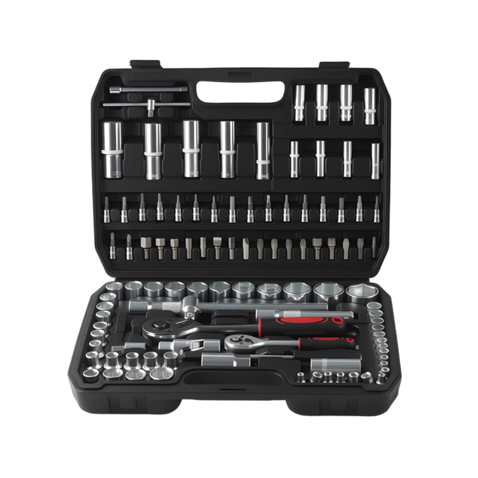 BREEZENEST 108-Piece Socket Set 1/4" & 1/2" Drive Metric Ratchet Wrenches with CR-V Sockets S2 Steel Bits 72-Tooth Quick Release Mechanics Tool Kit for Car Motorcycle Bike Home DIY Workshop Repair