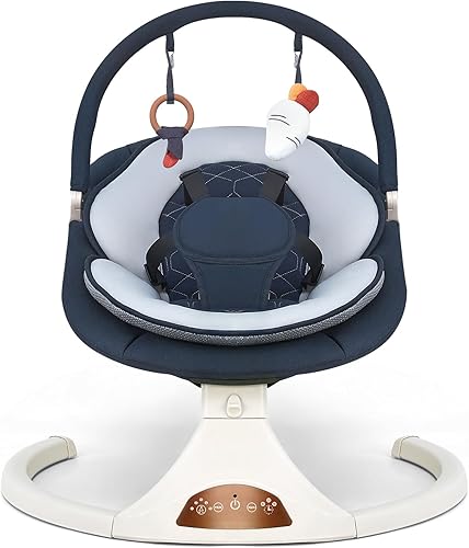 Baby Swings for Infants to Toddler, Electric Baby Swing with Remote, 5 Speeds, Bluetooth & Safety Lock, Portable Baby Swing for Indoor and Outdoor (Dark Blue)