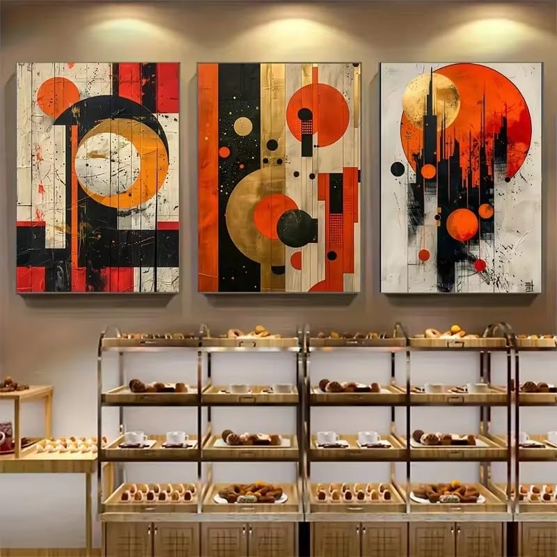 Tableau Abstrait Bohème Rouge et Orange 3 Pièces 40x50cm sans Cadre