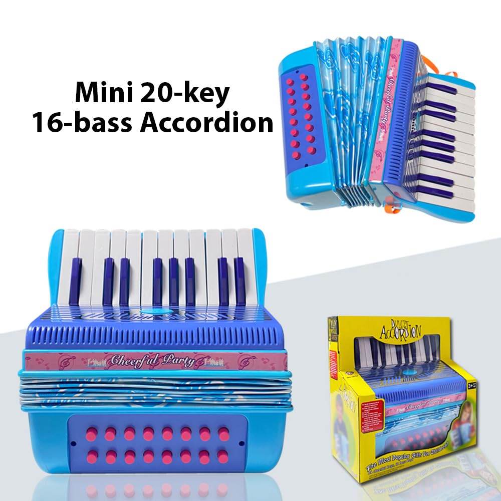 Mini Fisarmonica a 20 Tasti e 16 Bassi, Fisarmonica Portatile, a Bottoni Durevole, per Principianti, Pratica Blu (BLUE)