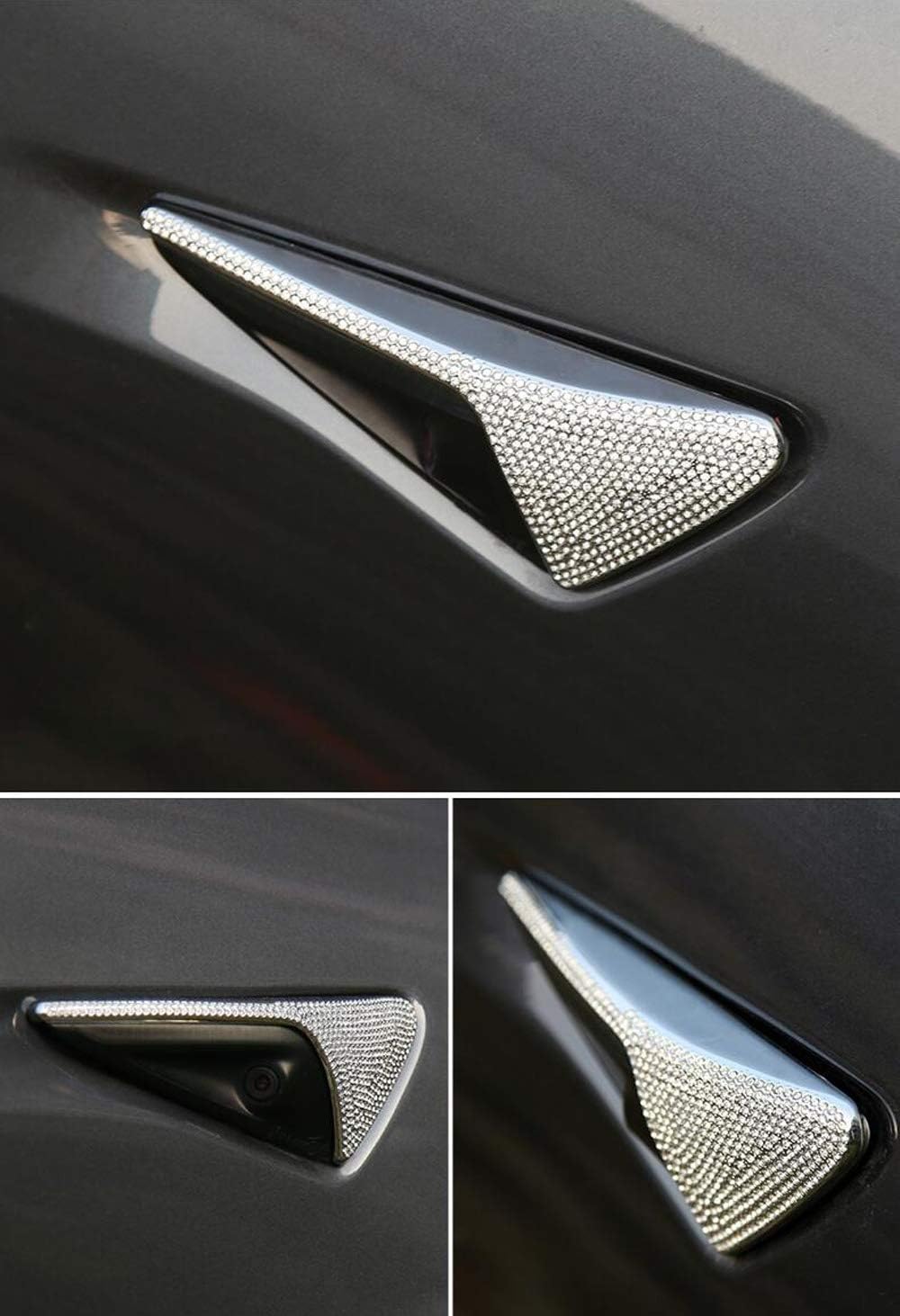 iJDMTOY Bling White Rhinestone Crystal Plated Side Marker Decoration Cover Trims Compatible with Tesla Model 3 S X Autopilot 2.0 Side Marker/Camera