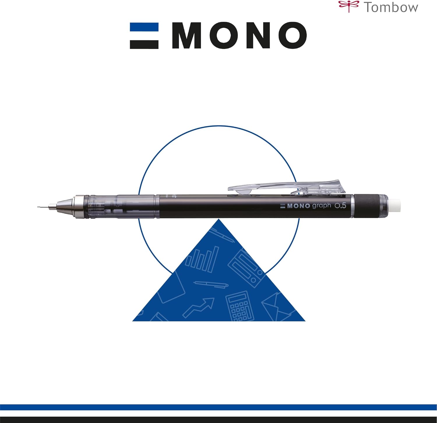 Tombow Mechanical Pencil MONO Graph 05 Matte Grey, 0.5 mm Line Width, HB, Integrated Refillable Eraser [SH-MG72]