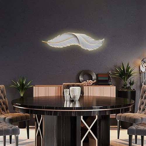 Miniatura 7 de Lámpara de pared de plumas moderna LED regulable con diseño de plumas blancas elegante 3000 K-6000 K, lámpara de pared LED vintage para dormitorio,