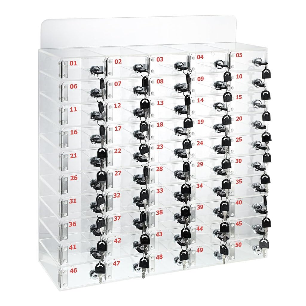 Easnuroz Cell Phone Storage Box 6-80 Slots Phone Locker Clear Locker With Lock For Employees Acrylic Mobile Phone Lockbox With Locking Organizer For Classroom Office Exam (50)
