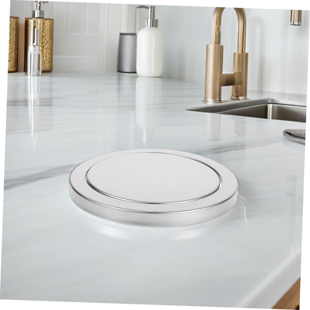 Ciieeo 2pcs Stainless Steel Embedded Trash Can Lid with Swing Flap, Fits 21.5-24cm Countertop Opening, Recessed Garbage Can Replacement Cover for Kitchen and Bathroom Use