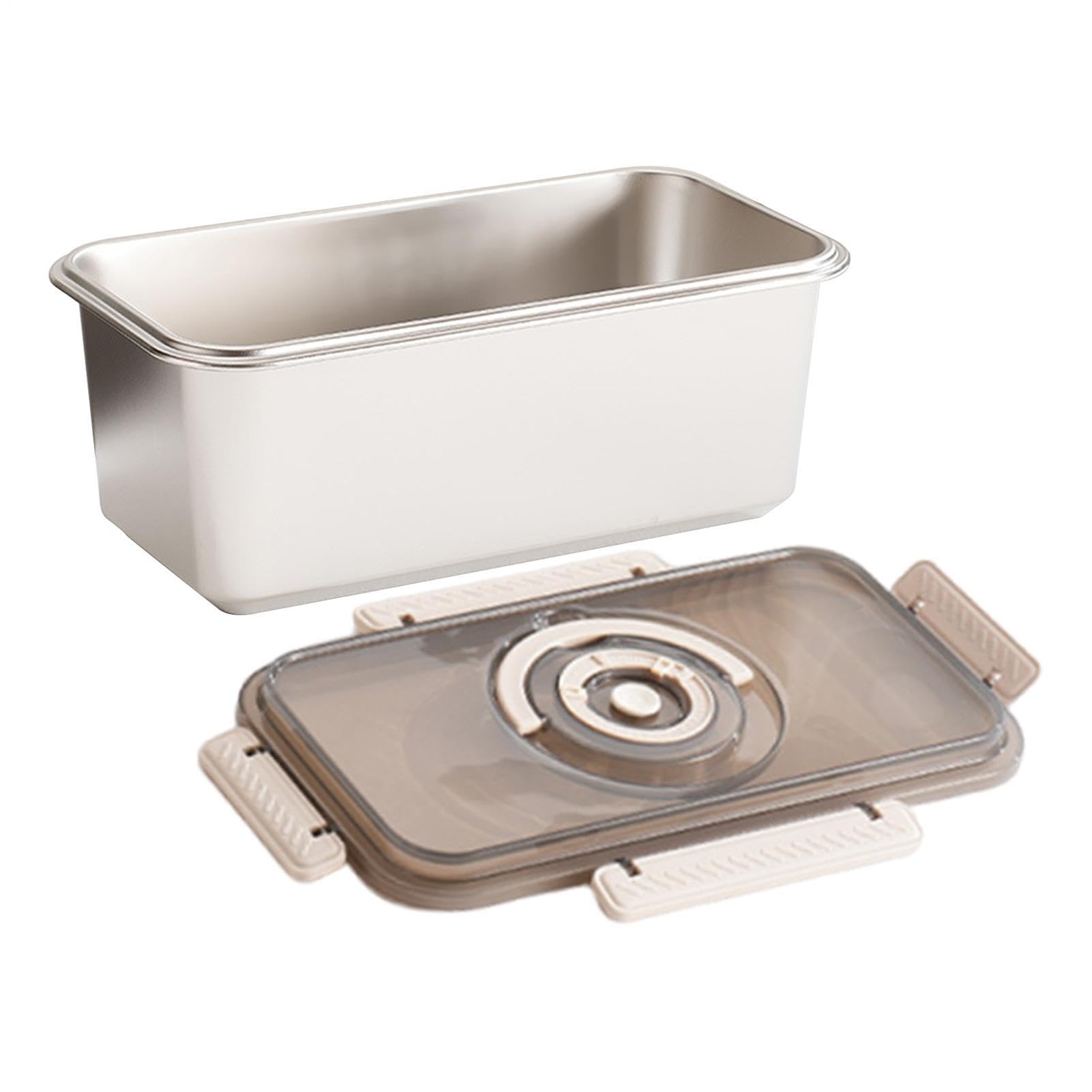 Contenedor de acero para guardar masa bagels y pan de molde en la cocina