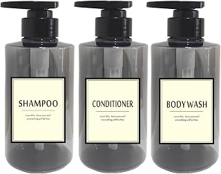 300ml/500ml Shampoo Bottle ,10oz /16oz refillable Pump Lotion Bottle 3pcs/Set (300ml/10oz, Black)