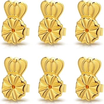 14K Gold Earring Backs Lifters,10MM Secure Earring Backs for Droopy Ears,3 Pairs Adjustable Hypoallergenic Earring Backs for StudsGold