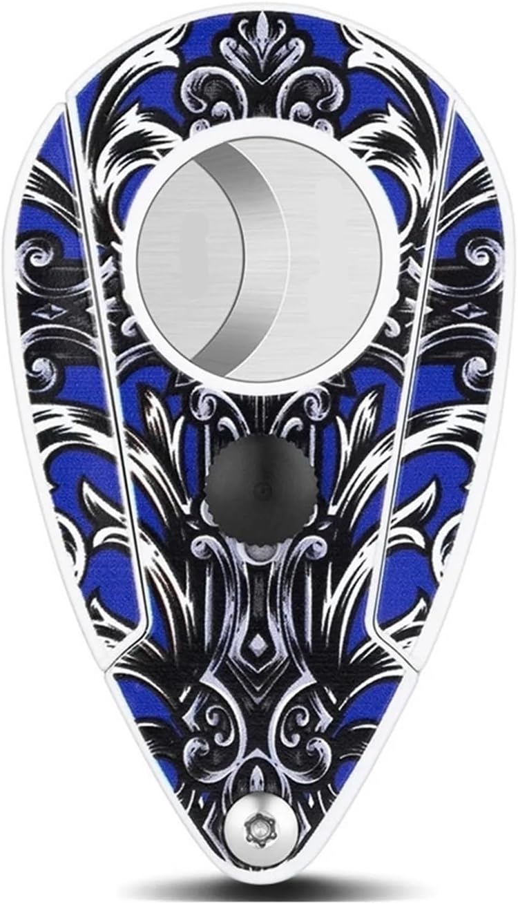 Stainless Steel Cigar Cutter, Professional Precision Double Blade Guillotine, Water-Drop Silhouette Handheld Clipper, Patterned Artistic Metal Accessory(E)