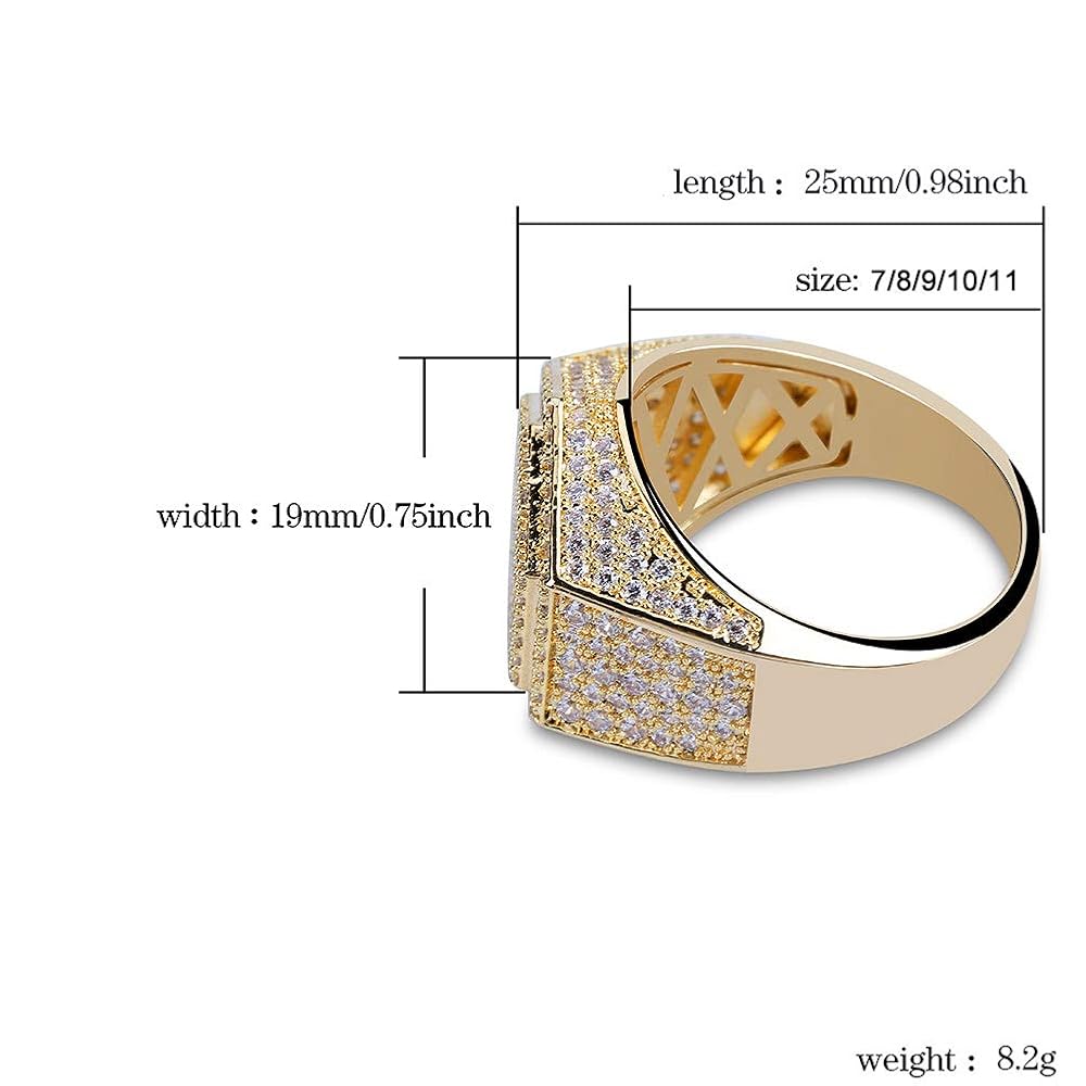 【S/E/O】PINKY RING (EXCLUSIVE) JINAO Mens Iced Out CZ Hexagon Bling Pinky Ring 18k Gold