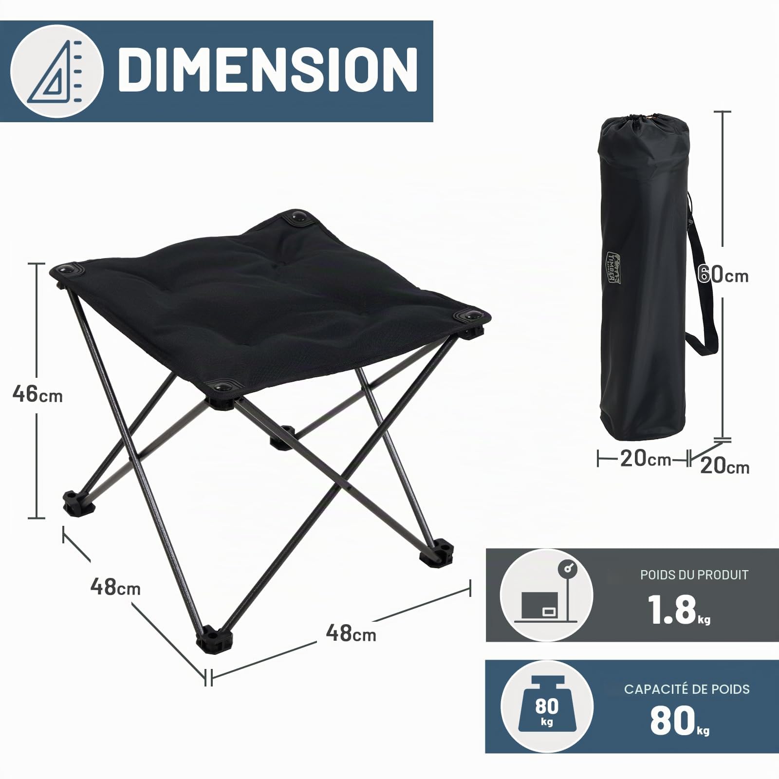 TIMBER RIDGE Repose-Pieds de Camping Pliable Tabouret Rembourré Portable | Tabouret léger et portable, tissu rembourré confortable, idéal pour le camping, la pêche, la randonnée et le jardin