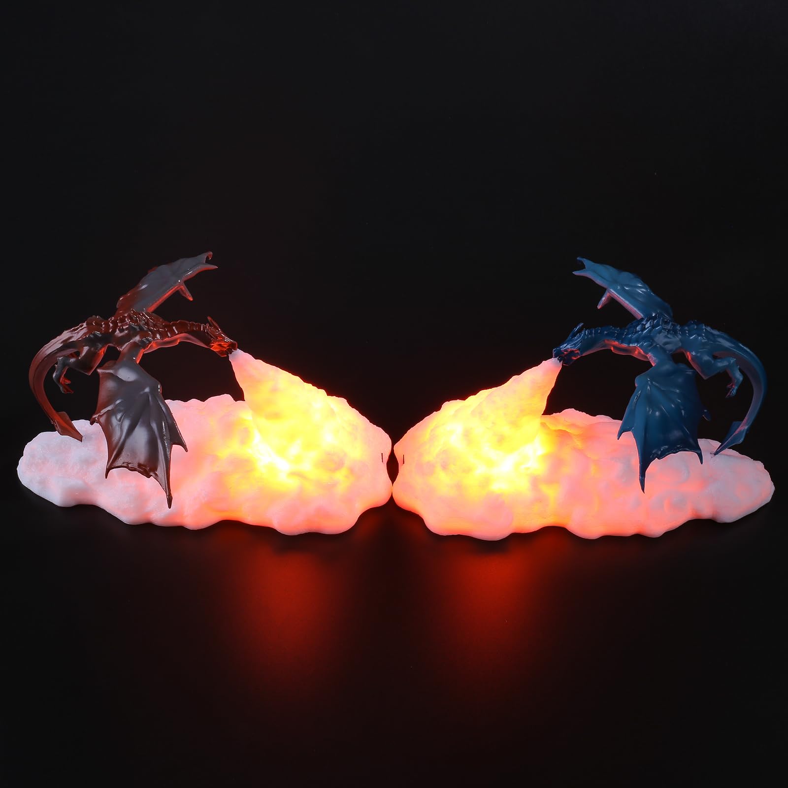 HGomx Lampe de nuit LED en forme de dragon de feu, lampe de nuit imprimée 3D, lumière de lune pour cadeau, chambre à coucher, rechargeable par USB (2 pièces, dragon de glace + dragon orange)