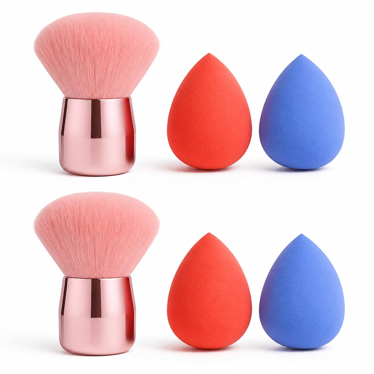 Makeup Blender & Kabuki Brush Set | Soft Beauty Sponge Applicator with Face Powder Brush for Foundation & Concealer (foundantion brush with 02 big blender set of 02)-image-47