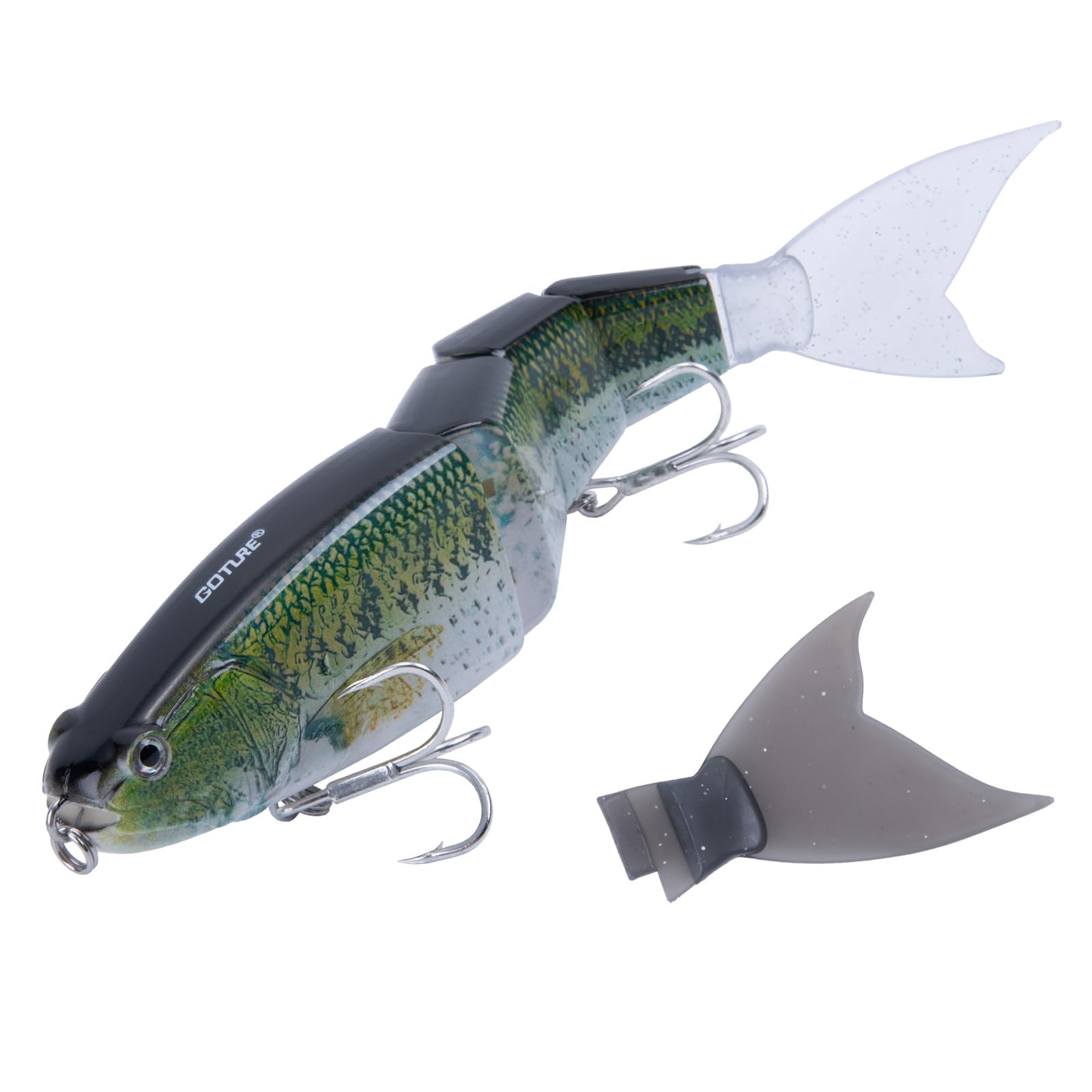 Goture Pike Fishing Lure with Detachable Soft Tail, Multi Jointed Swimbait Slow Sinking Bionic Swimming Lures, 4 Segment Artificial Lure with Treble Hook, Fishing Lures for Freshwater and Saltwater G