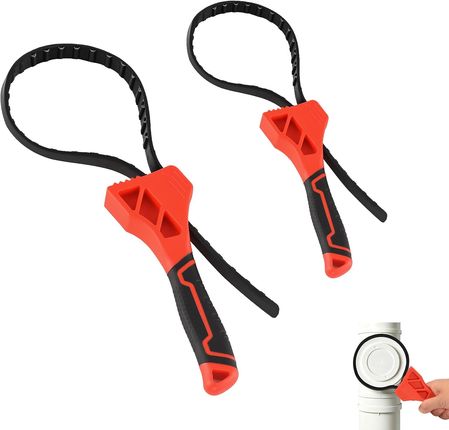 2‑Pack Upgraded Adjustable Rubber Strap Wrenches with High‑Grip Ribs
