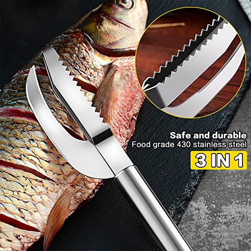 Fish Scale Knife Cut Scrape Dig 3-In-1 Tool, Stainless Steel Fish Maw Knife Fish Scaler Remover, Multifunction Fish Peeler Open Belly And Dig Out Fish Cleaner Tool Kitchen Accessory #TOP1