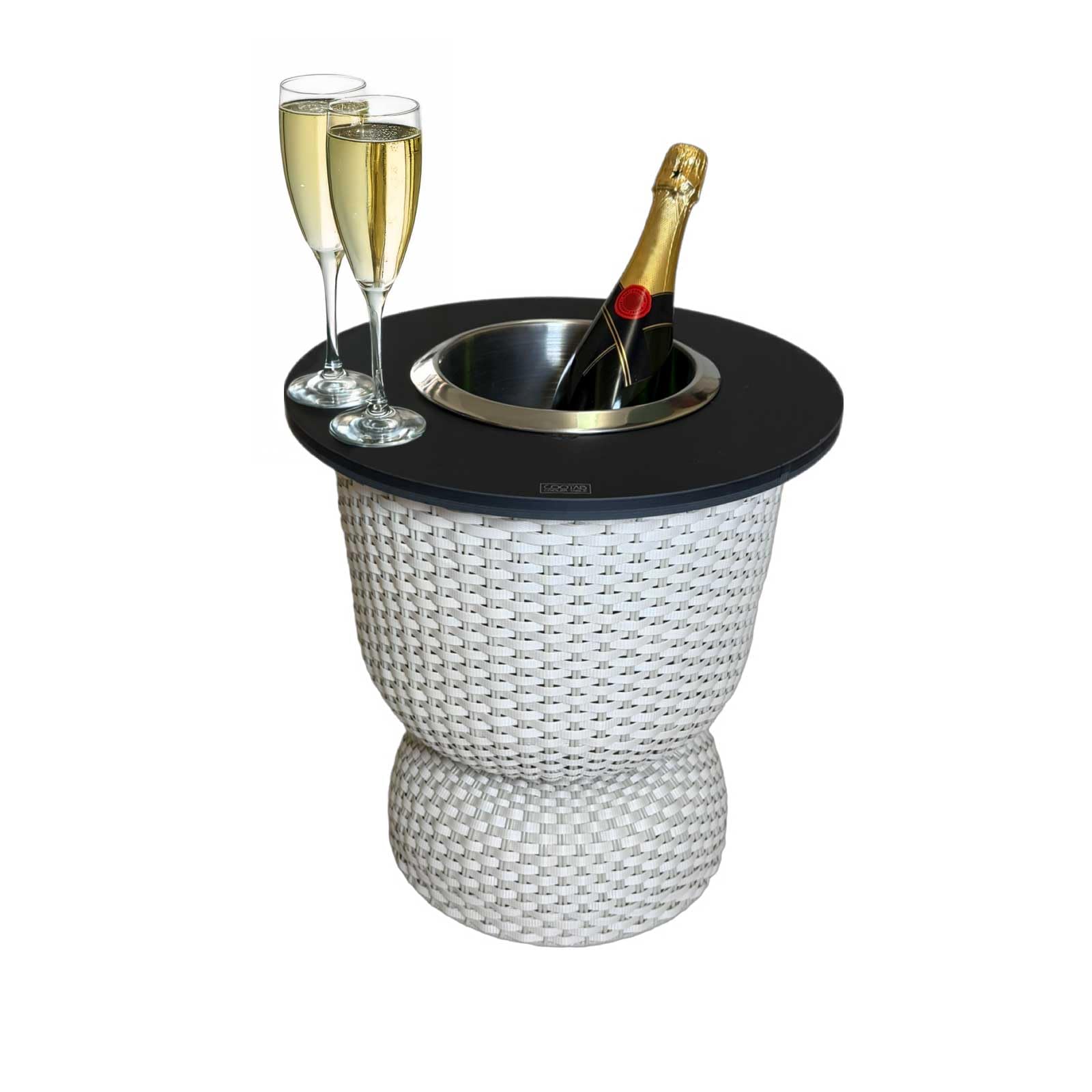 Beistelltisch Paris mit Kühlfunktion & integriertem Edelstahl-Getränkekühler | 2-in-1 Outdoor Loungetisch für Garten & Balkon | wetterfest & UV-beständig | Champagne/schwarz