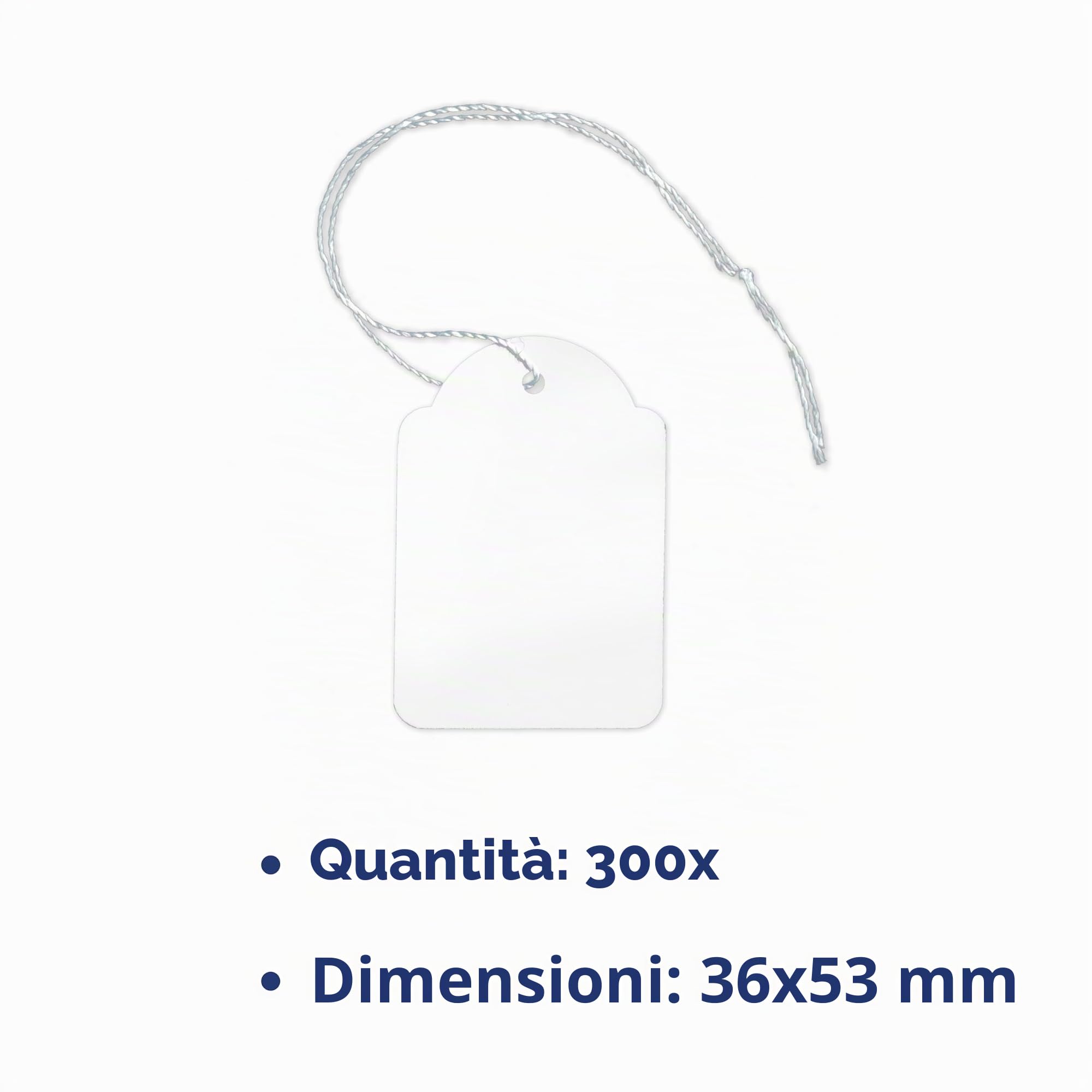 Pokornys - 300 Segnaprezzi con filo (36x53mm) per abbigliamento, gioielli, accessori etc. - Etichette in cartoncino con filo di cotone - Adatte come cartellino da appendere, regalo o decorativo