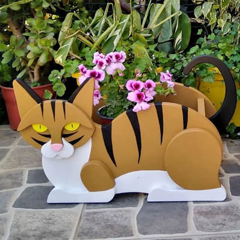 Large Cat Shaped Wooden Planter Box for Indoor and Outdoor Plants, Succulent and Flower Pot, Garden Gift for Pet Lovers (#1)