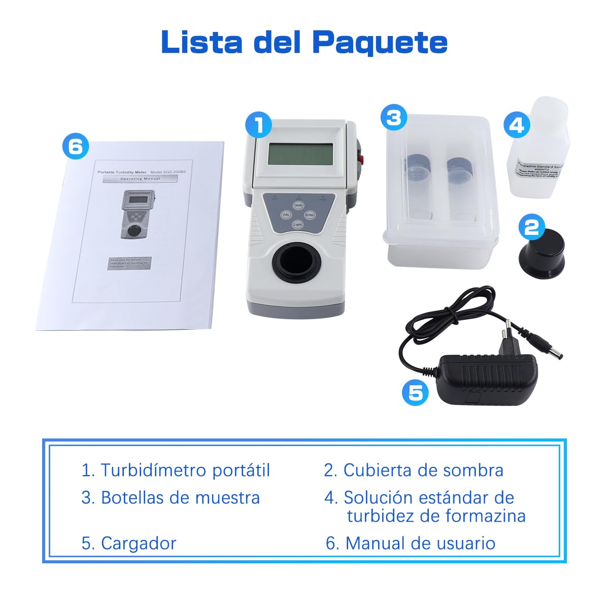 Turbidímetro Portátil 0-200 NTU Medidor de Turbidez Agua con Solución Estándar de Formacina