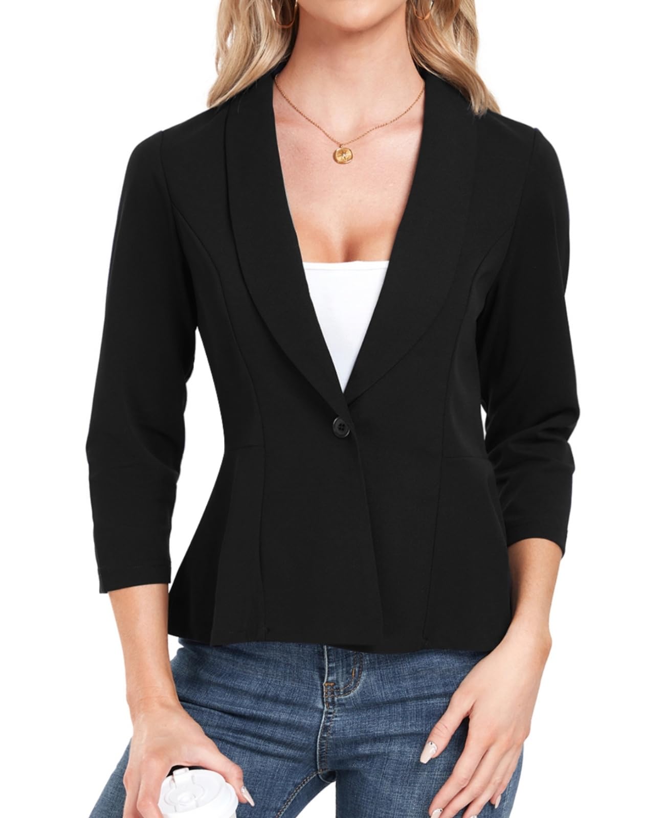 Blazer for Women Open Front Ruffle Office Work Business Casual Lightweight Suit Jacket Button Blazer 2025