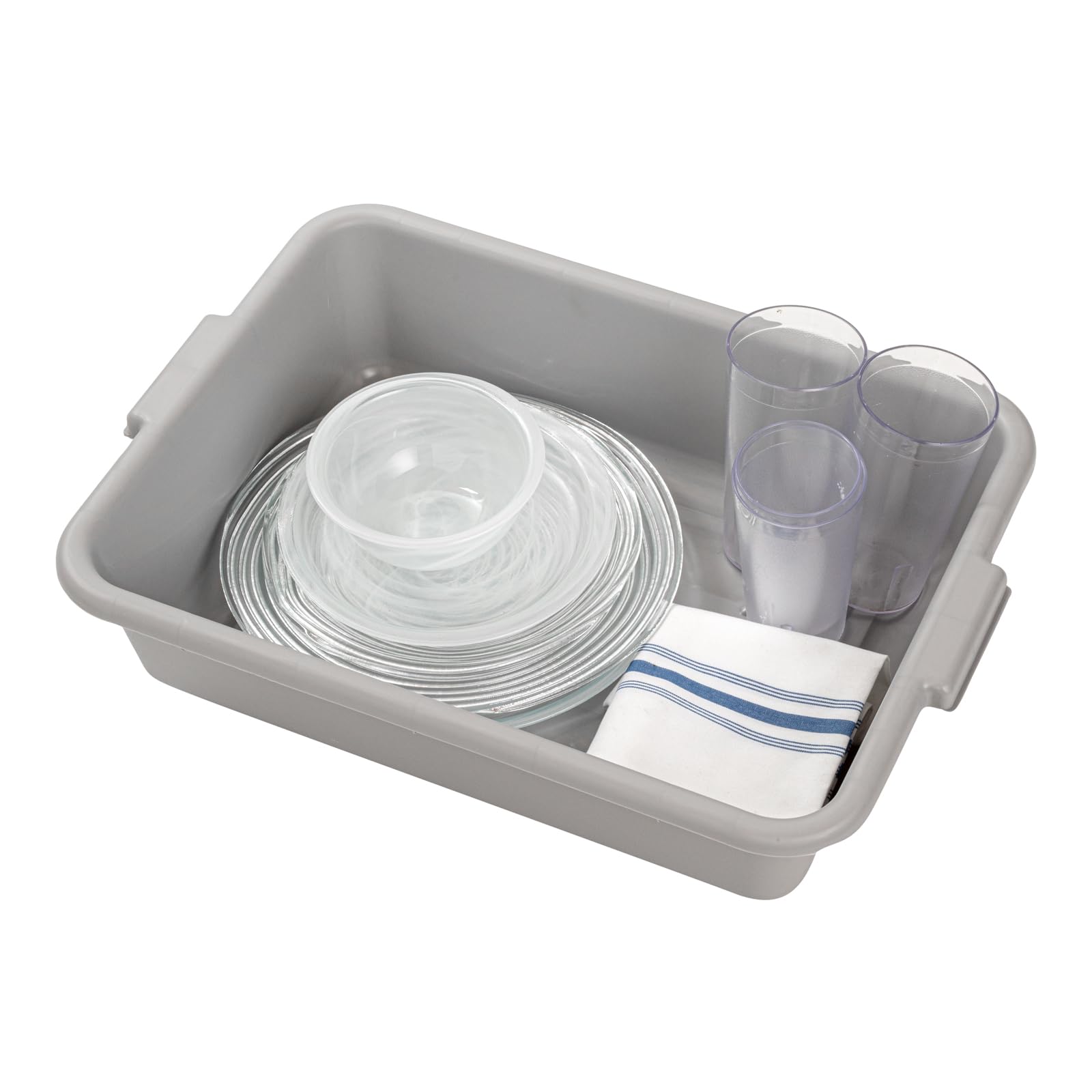 Restaurantware TUBS ONLY: RW Clean 20 x 15 x 5 Inch Kitchen Bus Tub 1 Durable Bus Utility Box - Easy-Grip Handles Freezable Gray Plastic Bus Box for Restaurants Or Catering Services