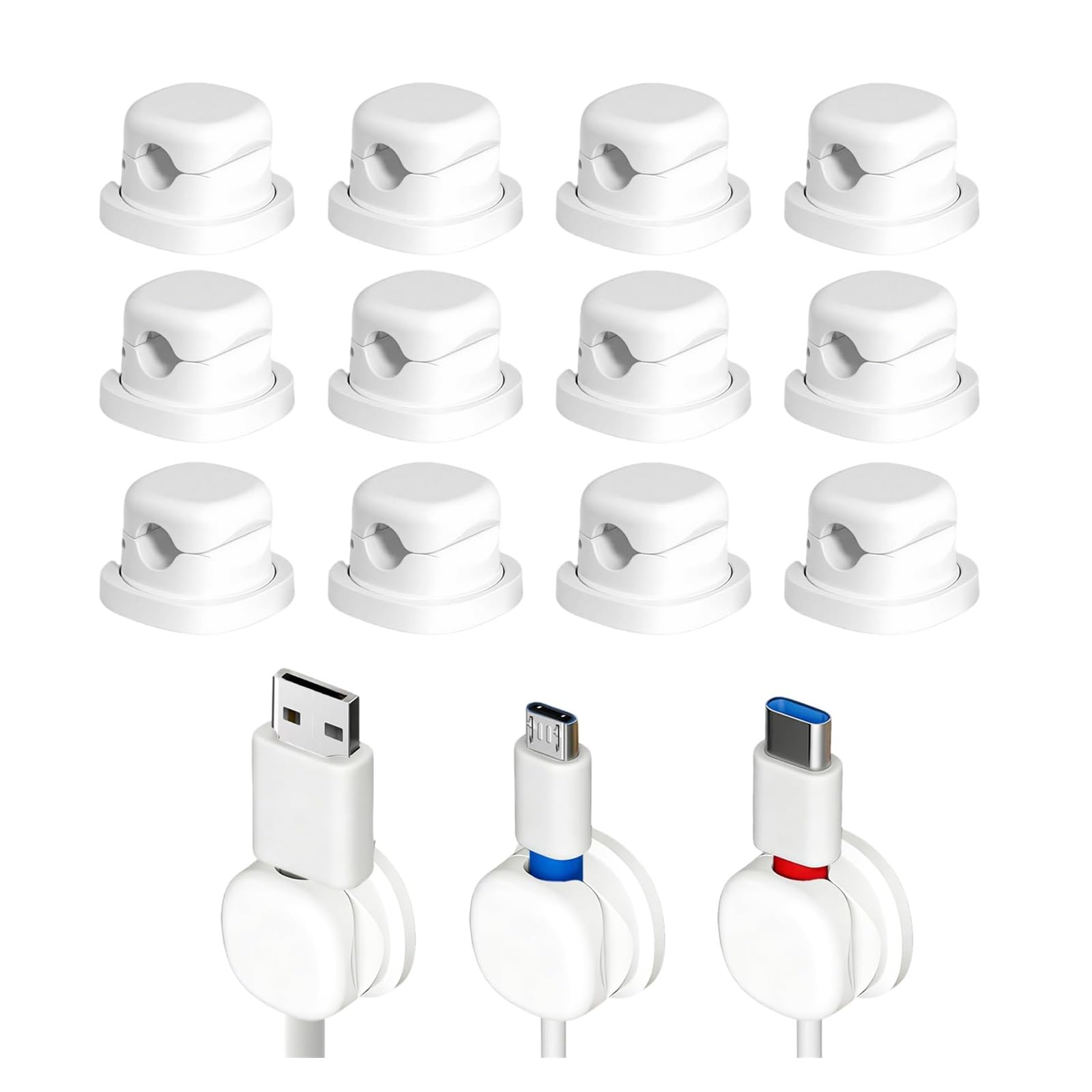 360° Drehbarer Magnetischer Kabelhalter, Selbstklebend Kabelmanagement für Nachttisch & Schreibtisch, Kabelclips für Auto Büro, Magnet Kabel-Organizer für Ladekabel USB-C(White,12)