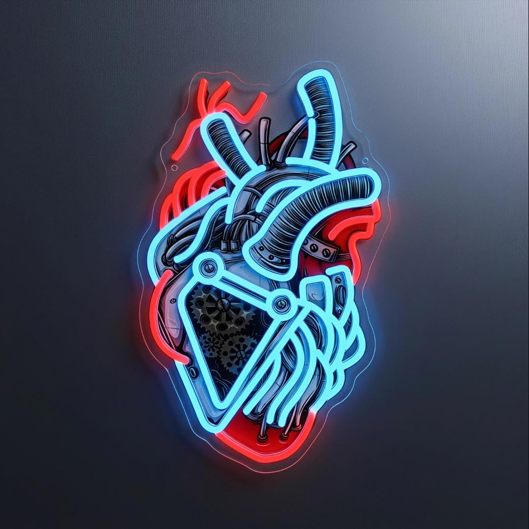 Cyberpunk - Insegna al neon a LED a forma di cuore meccanico, dimmerabile per sala giochi, insegna a LED per camera da letto, camera da letto, stanza dei ragazzi, 25 x 40,79 cm