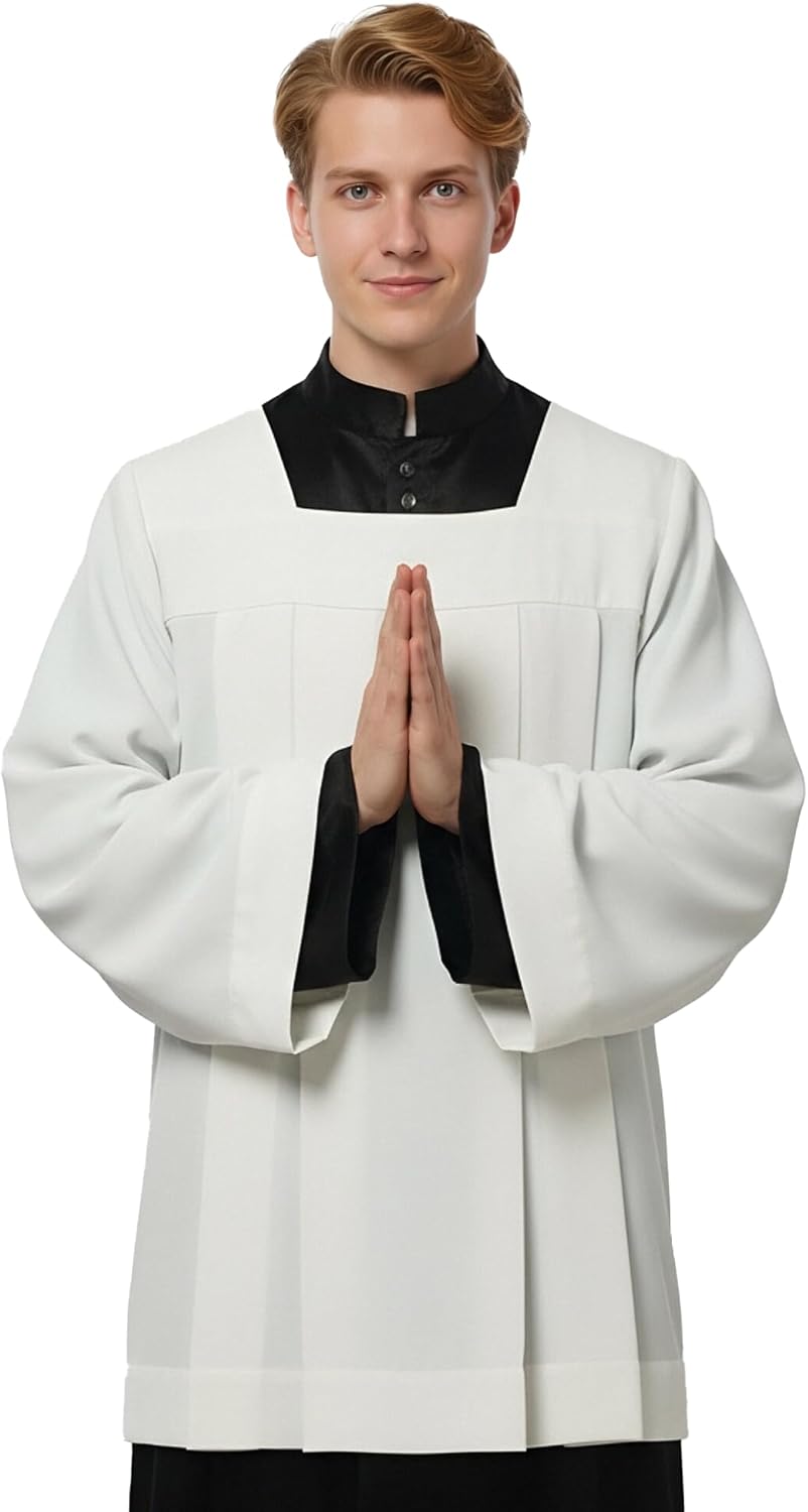 Catholic Premium Clergy Cassock White Pleated Surplice Church Robes for Men Church Vestment - Image 2