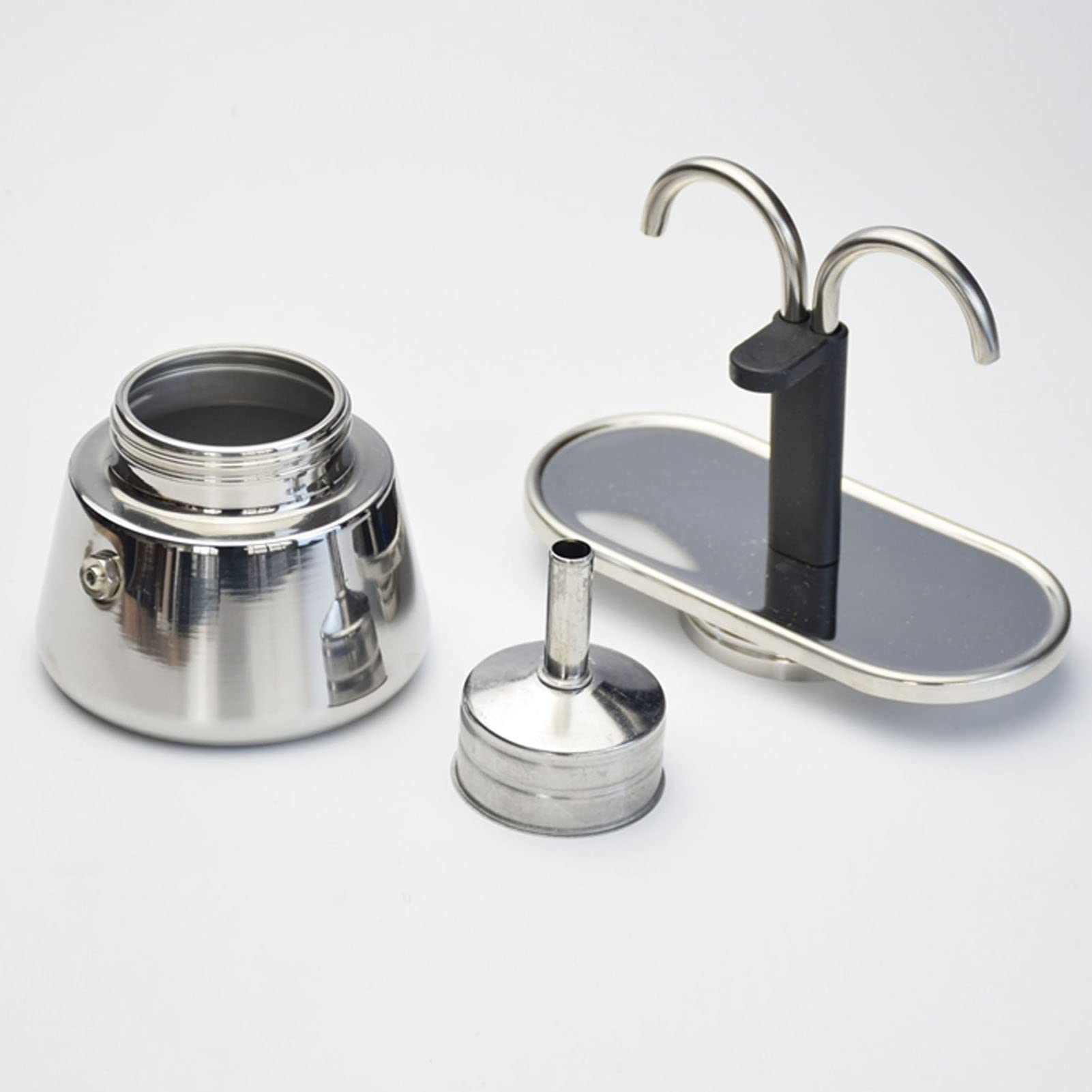 Olla Moka, 100ml Acero Inoxidable Mini 2 Tazas Moka Pot Stovetop Coffee Maker, Cafetera Espresso de Doble Tubo de Estilo Italiano Clásico que Hace Café Fácilmente Regalo para Amigos