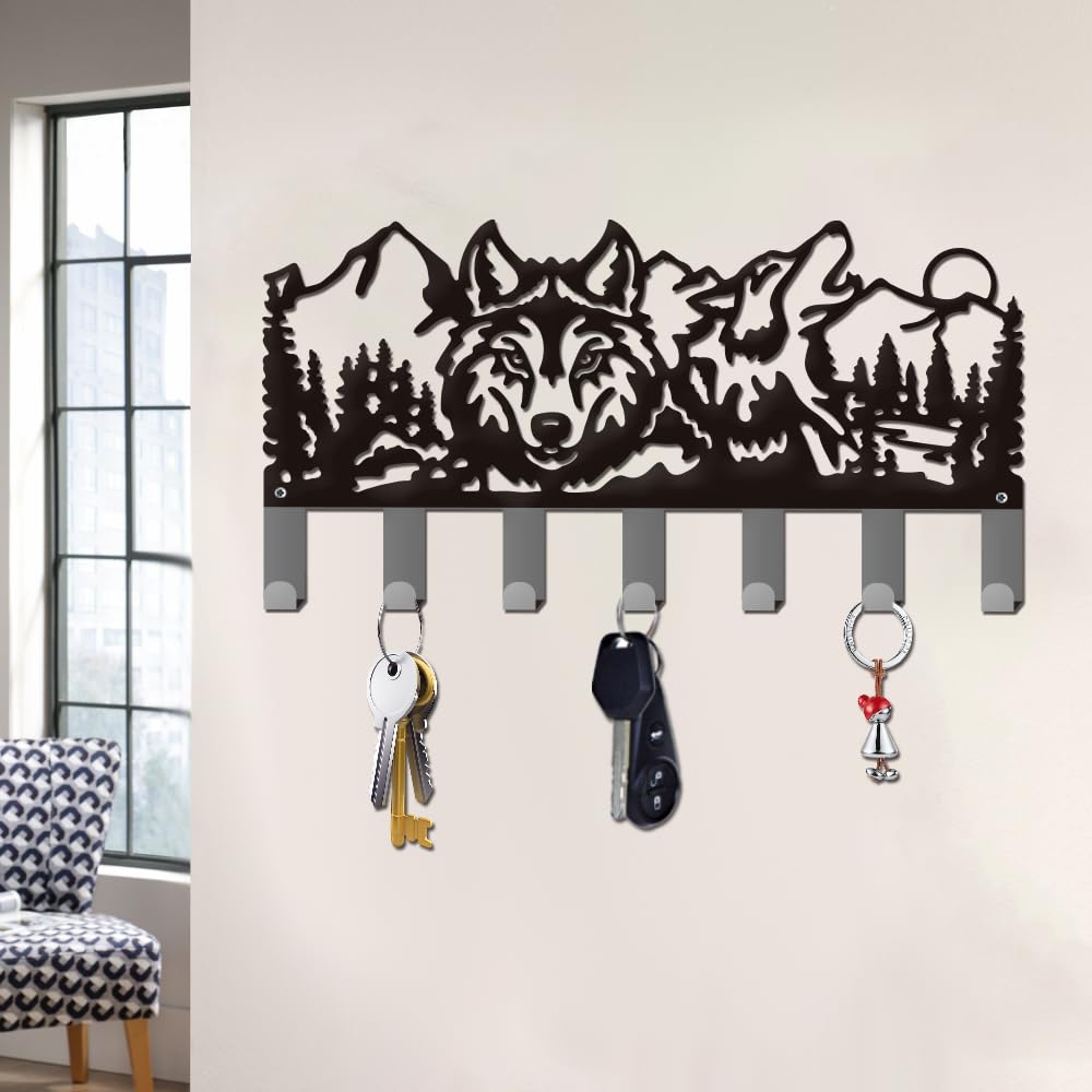 ORIGACH Porte-clés mural en métal noir avec 7 crochets pour porte d'entrée, cuisine, entrée, couloir