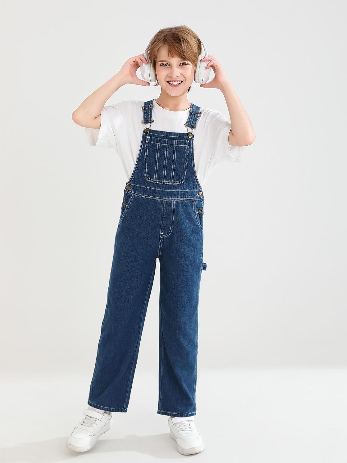 Haloumoning Boys Denim Bib Overalls with Adjustable Straps Kids Jean Overalls with Pockets 5-14 Years - Image 3