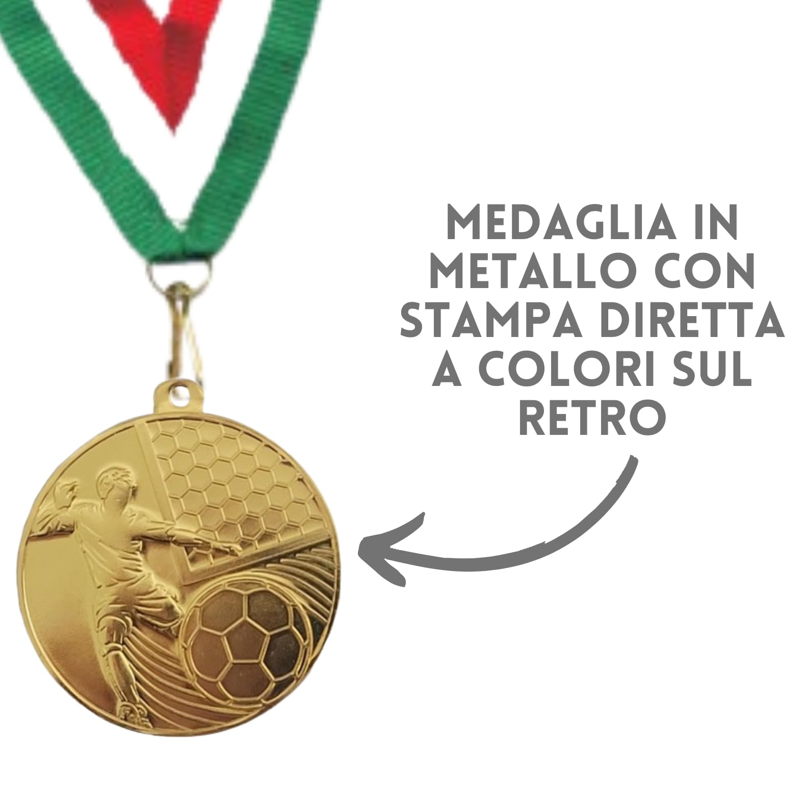 Stock Medaglie Premiazioni Calcio Personalizzate con Laccetto Medaglia Personalizzabili in Metallo con Stampa Personalizzata, Gare, Sport, Eventi Calcetto | 23.009.20G