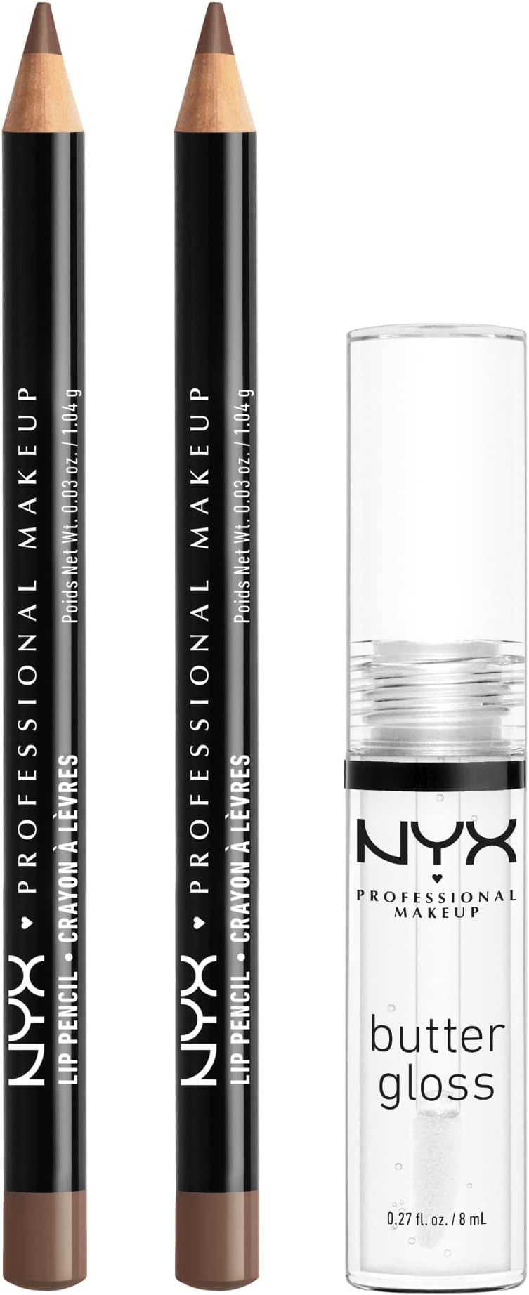 Slim Lip Pencil (Espresso) + Butter Gloss (Sugar Glass, Clear), 3-Pack Bundle