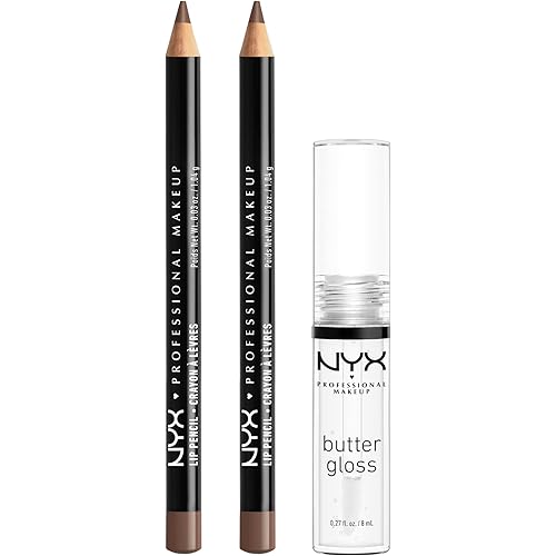 NYX PROFESSIONAL MAKEUP Slim Lip Pencil (Espresso) + Butter Gloss (Sugar Glass, Clear), 3-Pack Bundle