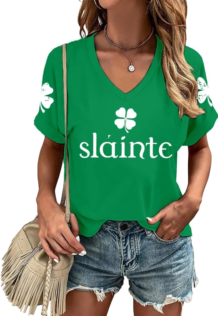 St Patricks Day Shirts for Women Saint Patricks Day T-Shirts V-Neck Shamrock Irish ...