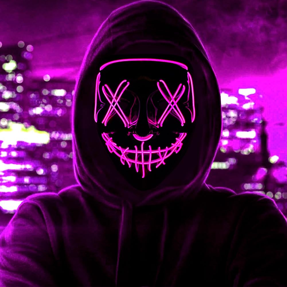 HATFRYF Halloween Skull Mask, Scary LED Halloween Mask, Halloween Face Masks for Men Women Kids, Light up Cosplay, Glowing Horror Smile, Anonymous Neon Gifts — image 1